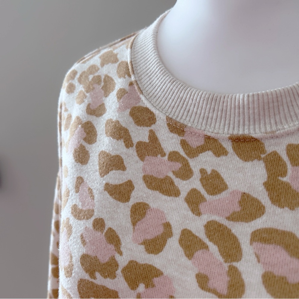 Aerie Pink & Tan Leopard Print Crewneck Sweatshirt Loose Cozy Soft Lounge Top - Picture 4 of 5
